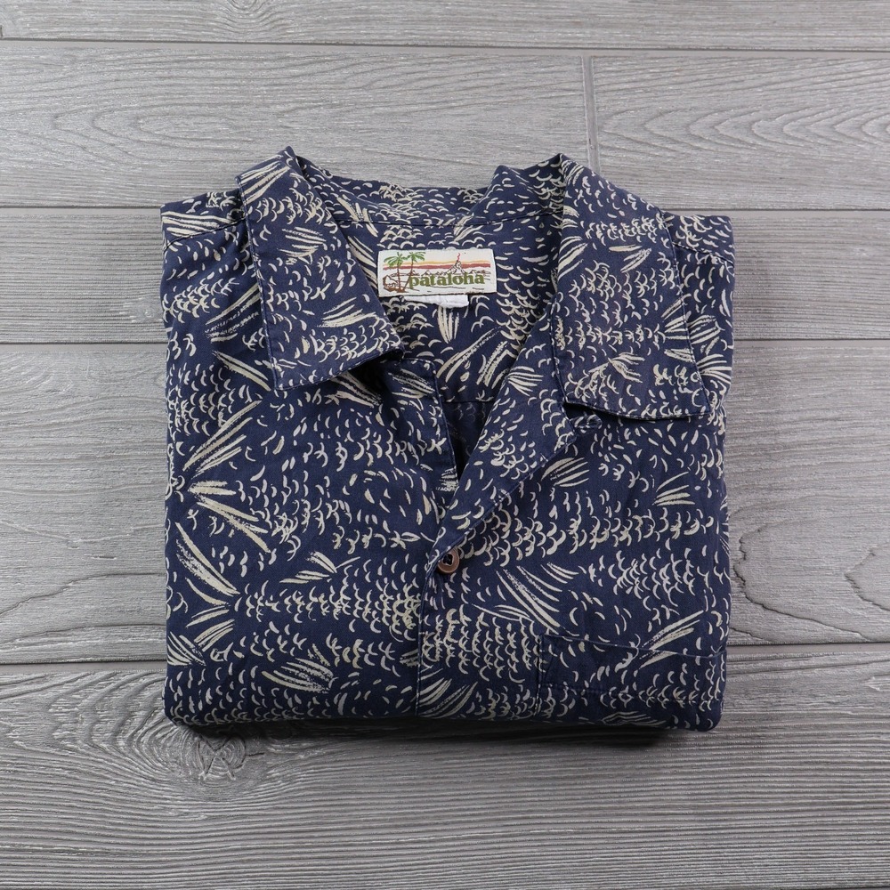 Vintage Pataloha Shirt Men's Size XL Blue Floral Loop Collar Hawaiian Camp
